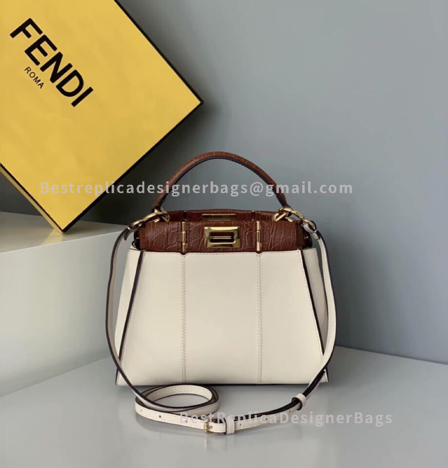 Fendi Peekaboo Iconic Mini Bicolor White Leather Bag 2117S